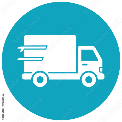 Fast delivery truck icon in blue circular badge symbolizing express shipping, logistics services, and modern transportation solutions