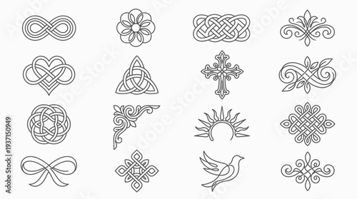 Collection of Celtic and Modern Line Art Symbols and Icons.