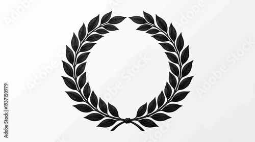 Black laurel wreath symbol on white background.