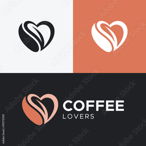 Coffee bean heart logo design for coffee lovers cafe and shop.