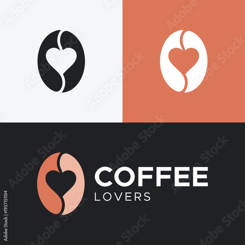 Coffee bean heart logo design for coffee lovers and cafe.