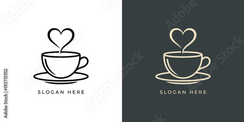 Coffee cup logo with heartshaped steam simple and elegant design.