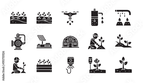 Modern sustainable farming and irrigation system icons
