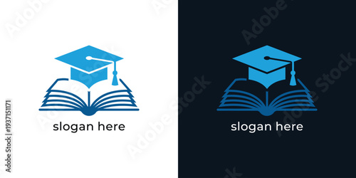 Education logo with graduation cap and open book learning concept.