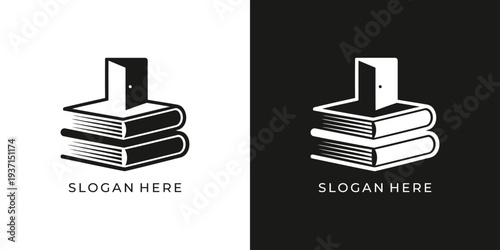 Door on books logo design representing knowledge and learning concept.