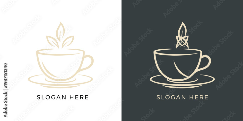Obraz premium Elegant Coffee Cup Logo Design with Leaf and Candle Elements.