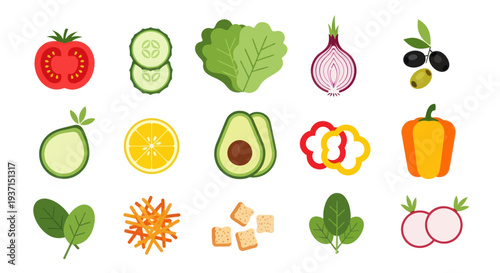 Fresh vegetables and fruits isolated illustration