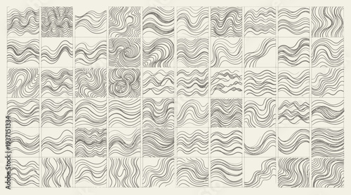 Collection of abstract wavy line patterns in various styles and designs.