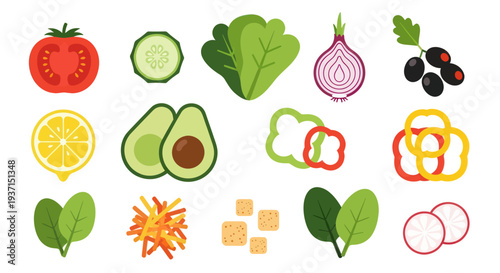 Fresh vegetables and fruits vector set