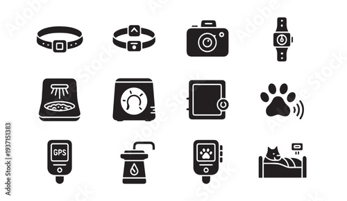 Pet care technology icons set for modern pet owners