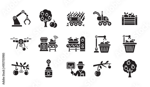 Modern farming icons with robots and technology for sustainable agriculture