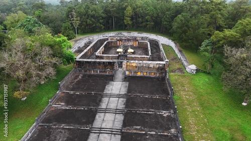 Aerial view of the historic gia long tomb, part of the hue royal tombs complex in vietnam, a unesco world heritage site