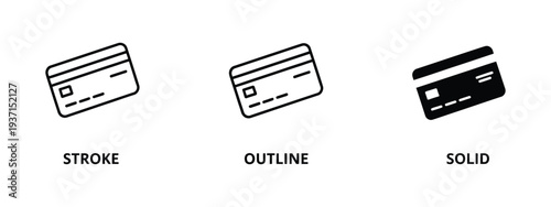 bank card vector icons, payment, credit card, banking and finance tech, UI design, stroke, outline and solid icons, eps10, fintech dashboard, account overview, transaction history.