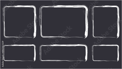 Frame brush rectangle set. Frame rectangle border brush stroke with chalk rough line square scratch shape. black and white square frame