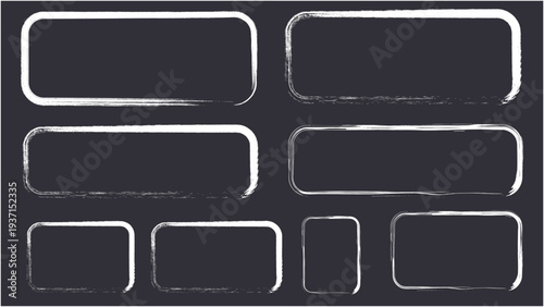 Frame brush rectangle set. Frame rectangle border brush stroke with chalk rough line square scratch shape. black and white square buttons on white