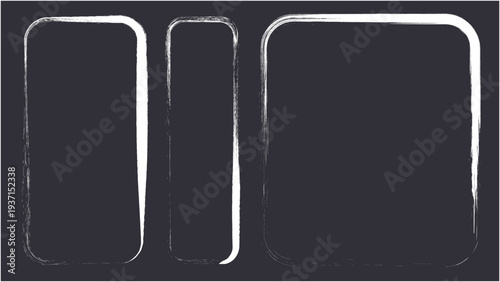 Frame brush rectangle set. Frame rectangle border brush stroke with chalk rough line square scratch shape. black and white paper clip