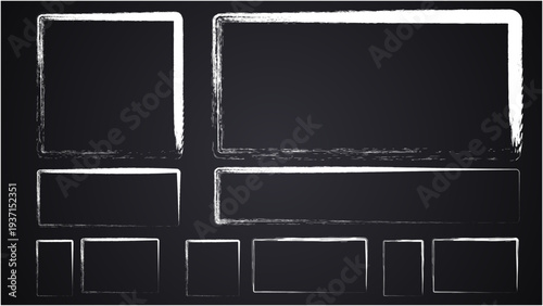 Frame brush rectangle set. Frame rectangle border brush stroke with chalk rough line square scratch shape. black and white photo frames