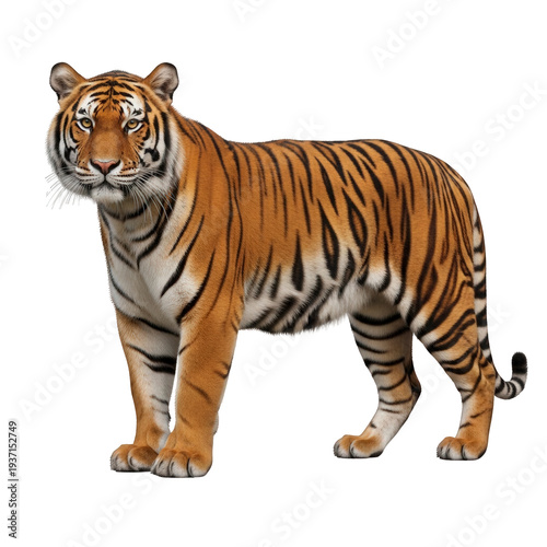 Majestic tiger standing confidently with striking orange and black stripes