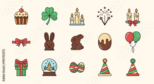 Holiday icons set on beige background
