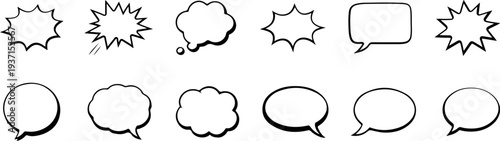 Comic book speech bubbles and thought clouds for dialogue  various shapes