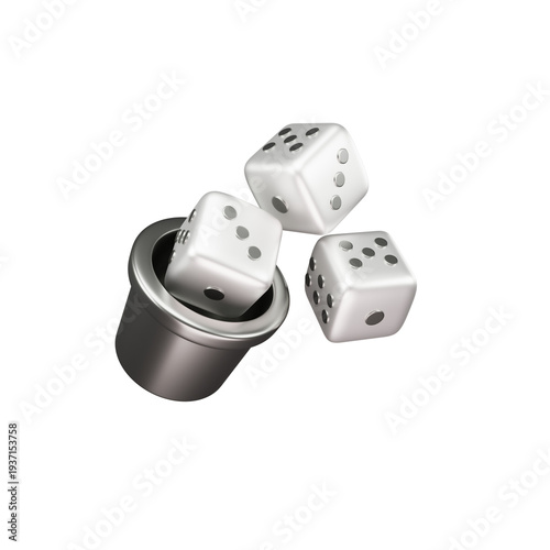 3D Render Silver dices white background. 3D Rendering. Casino or gambling concept with transparent background