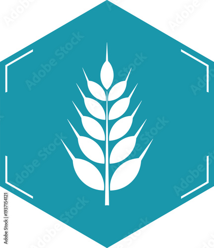 Wheat grain agriculture icon inside hexagon geometric badge modern farm crop symbol minimal vector illustration for organic food and harvest design