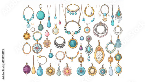 Fashion Jewelry Accessories Set Flat Vector Illustration