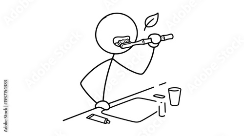 Sustainable oral care routine using a biodegradable bamboo toothbrush to minimize household plastic waste.