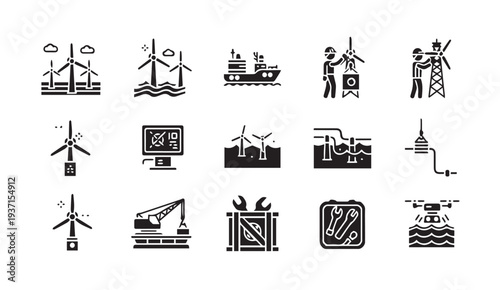 Renewable energy icons for sustainable business and industry solutions