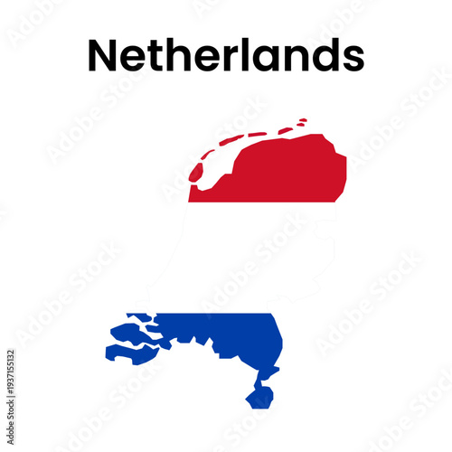 Netherlands Map with Dutch Flag Colors Vector Illustration