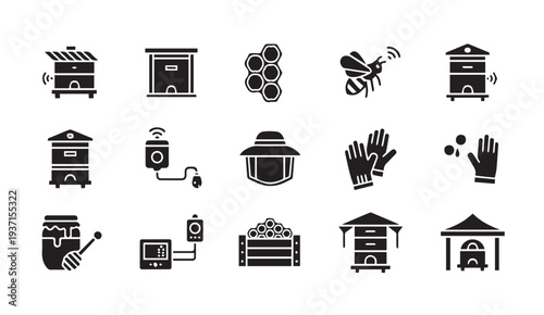 Modern beekeeping icons for business and technology use