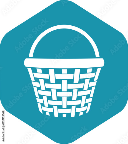 Wicker basket icon inside hexagon geometric badge modern storage container symbol minimal vector illustration for shopping picnic and home design