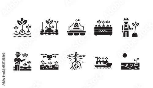 Modern agricultural icons for sustainable farming and technology