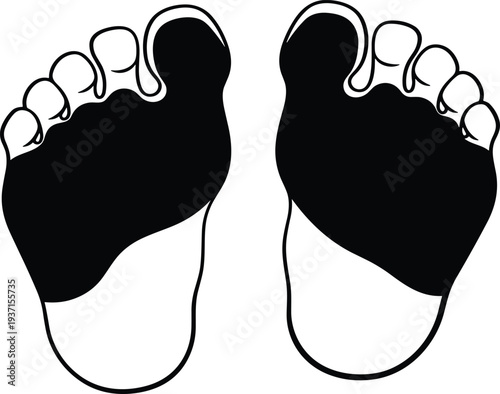 Human foot sole silhouette illustration showing toes and plantar view isolated minimal black footprint anatomy podiatry medical vector design
