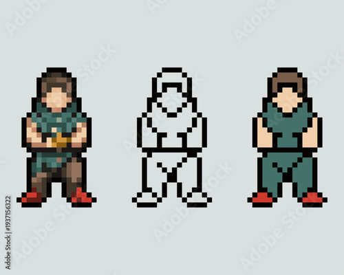 Character sprite of a thief or rogue wearing a hooded cloak. Perfect for fantasy RPG games and character selection screens