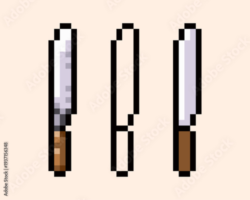 Set of pixel art butter table knives. Ideal for restaurant themed games, RPG inventory items, and household interior assets