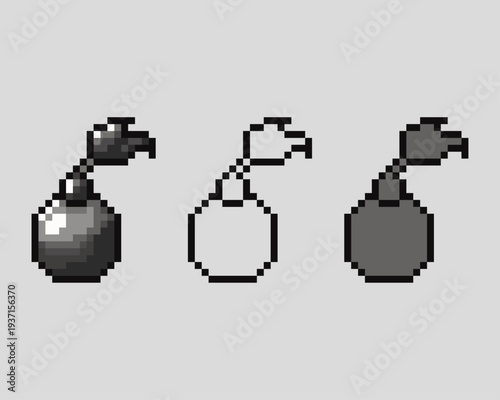 Pixel Art Bomb with Lit Fuse Retro Explosive Game Asset Set. Perfect for combat games, puzzle elements, and retro action themed game sprites