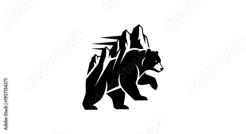 Bear and mountain silhouette illustration