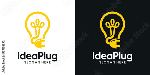 Creative IdeaPlug Logo Design with Light Bulb and Plug for Innovation.