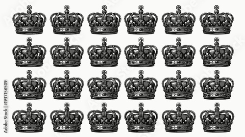 Collection of twenty silver crowns arranged in four rows on a white background.