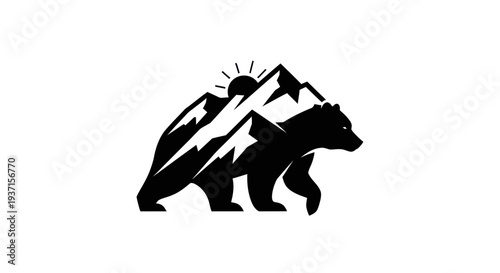 Bear and mountain silhouette illustration