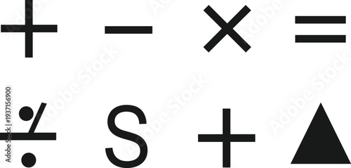 Mathematics symbols vector icon set including plus minus multiply divide equals sigma and triangle geometric math signs isolated illustration