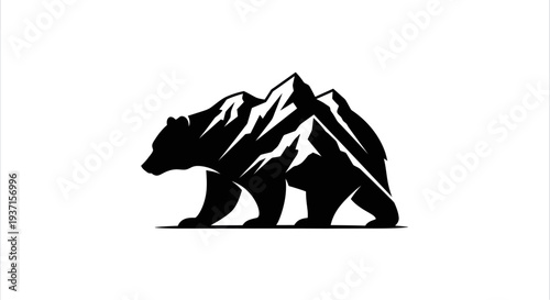 Bear and mountain silhouette illustration