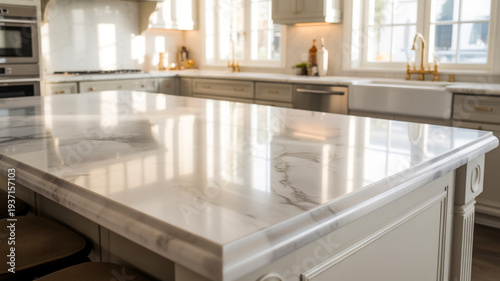 Large Marble Kitchen Island Countertop In Modern Home For Interior Design Concepts