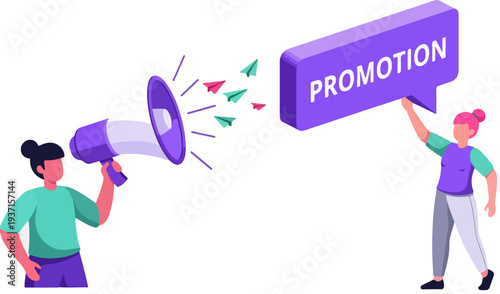 People with Megaphone Announcing Promotion Vector Illustration
