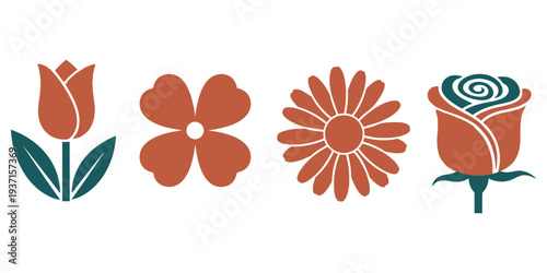 Stylized floral icons in a row showcasing various blooms and designs