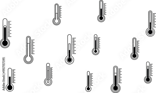 Thermometer Temperature Icon Set Showing Hot and Cold Level Indicators for Weather Apps, Climate Measurement, Medical Temperature Monitoring, and Environmental Interface Design