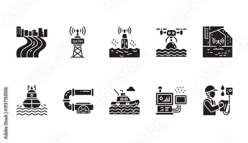 Modern industrial and technology icons for business and communication