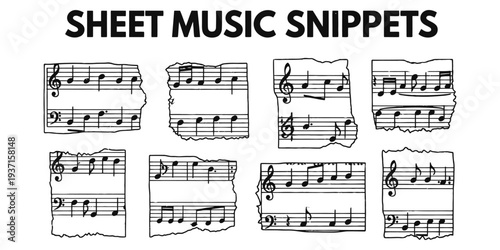 Collection of sheet music snippets displayed on a clean white background