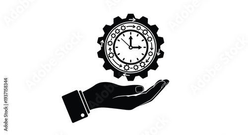 Hand holding a clockwork gear mechanism time concept black silhouette